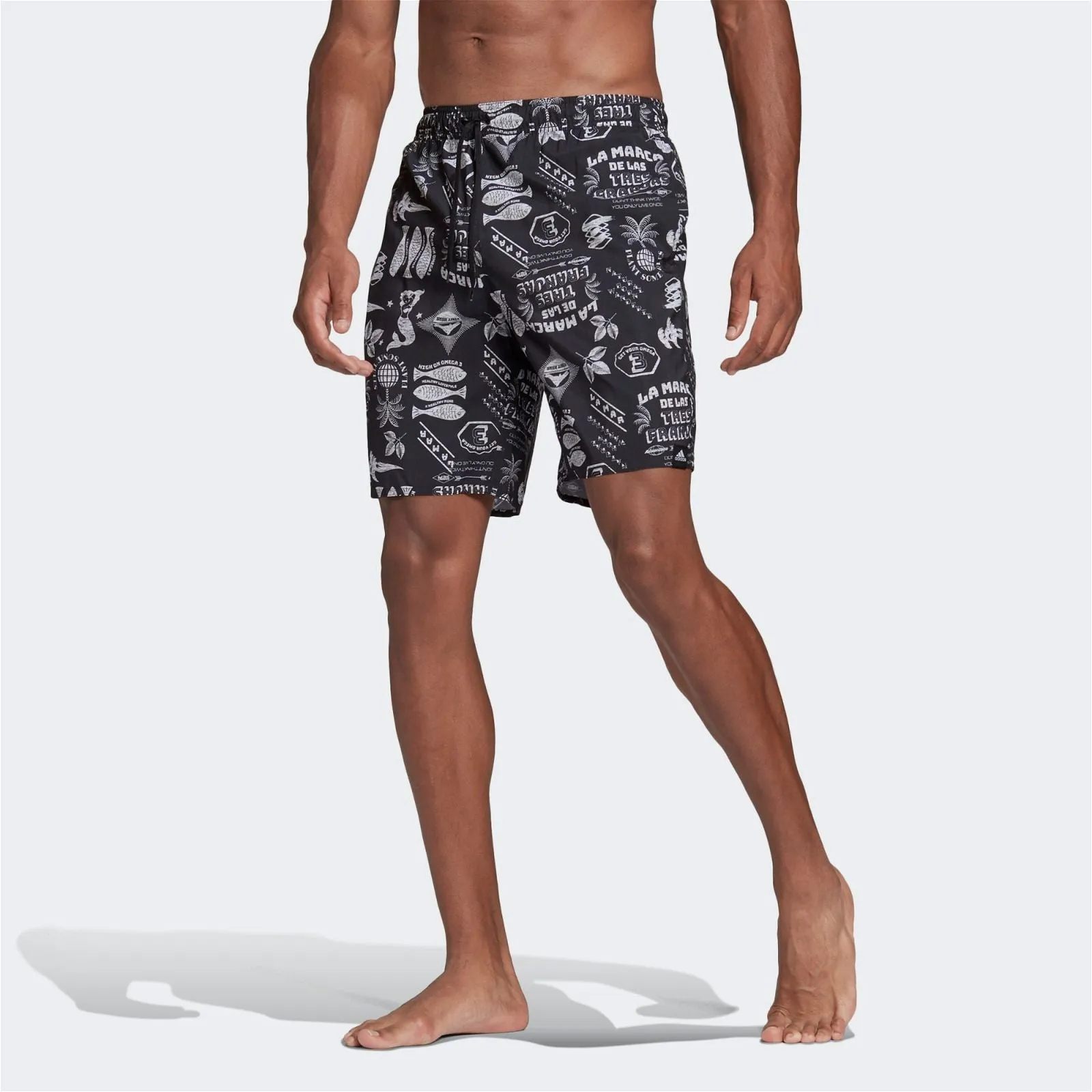 adidas Classic-Length Graphic Swim Shorts - Black