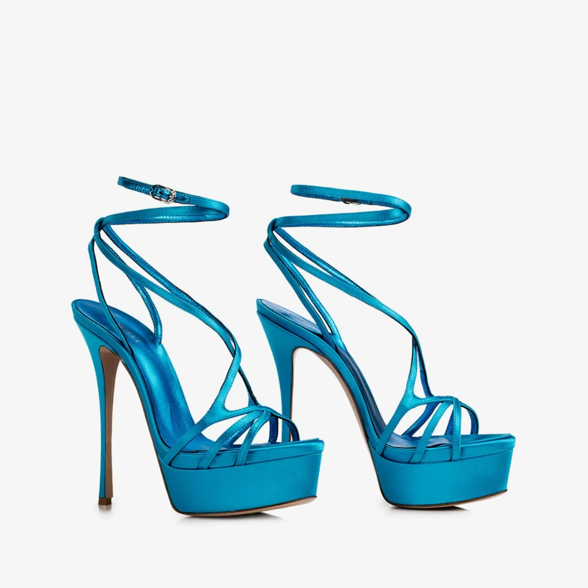 BELEN SANDAL 140 mm Eden light-blue satin platform sandal