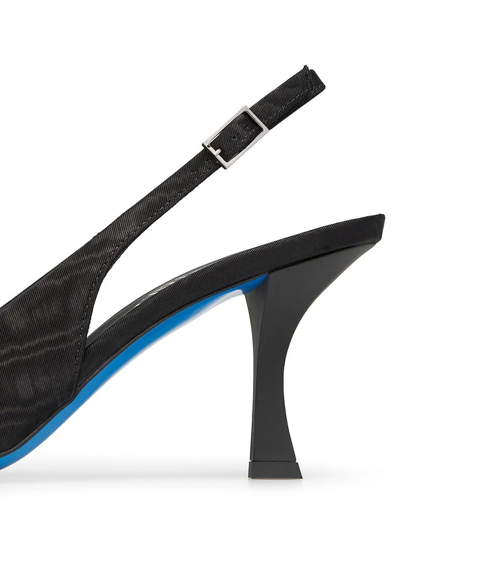 Black moiré fabric slingback pumps