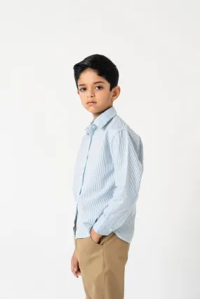 Boys Full Sleeves Button down shirt - Sky Blue White Striped