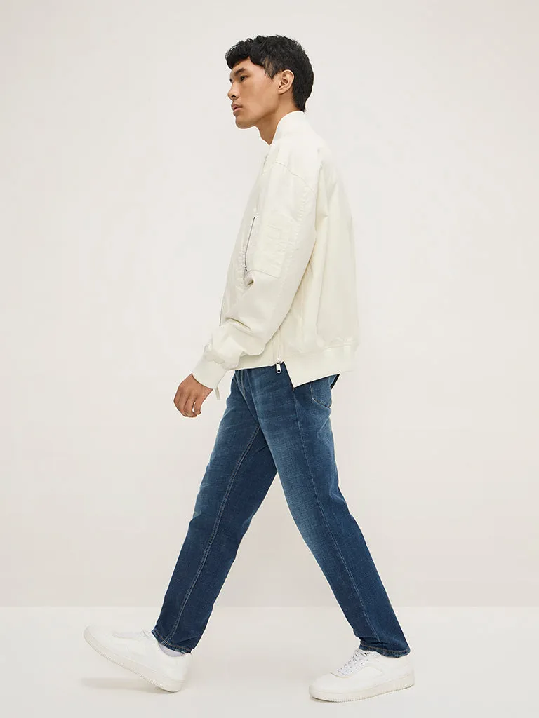 Buy Nuon Dark Blue Washed Slim - Fit Mid - Rise Jeans from Westside