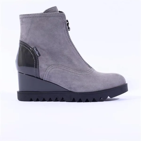 Chiara Front Zip Wedge Boot - Grey Suede