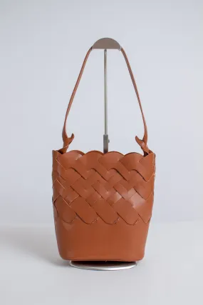Cognac Woven Bucket Style Handbag