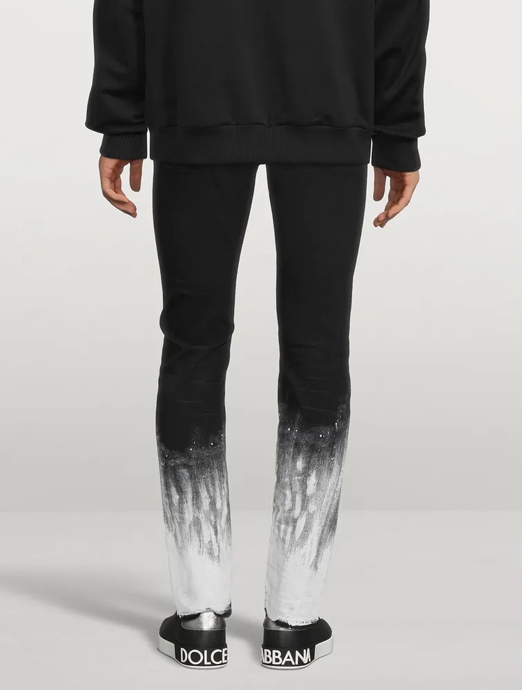 DOLCE GABBANA Stretch Slim-Fit Jeans With Brushstrokes