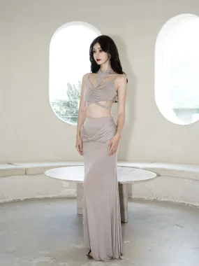 Drape Elegant Nichi Tight Stretch Tops＆Long-Skirt