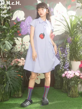 Embroidery Apple Retro Flare Shirt-One-Piece