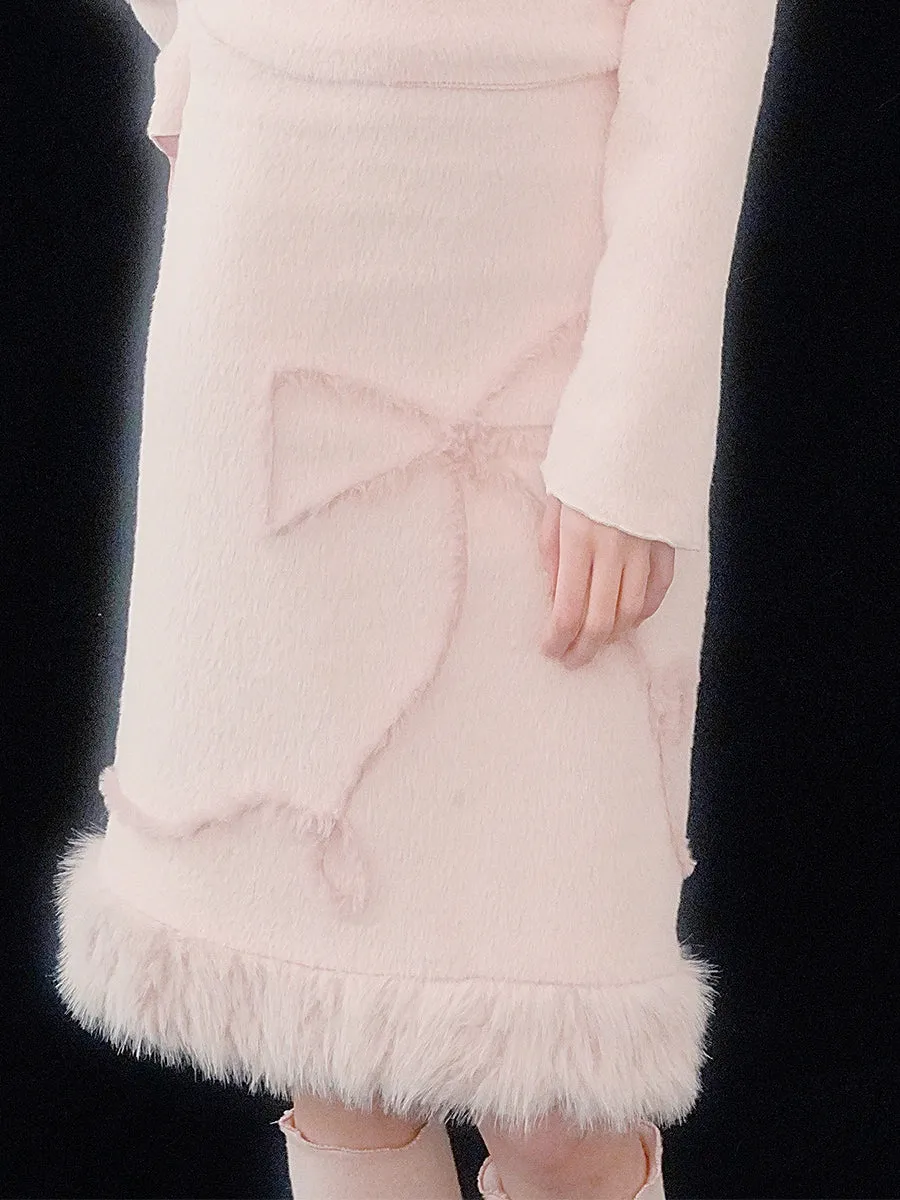 Furry Sleeveless & Half-Turtle Collar Knitted  Shirt & Skirt