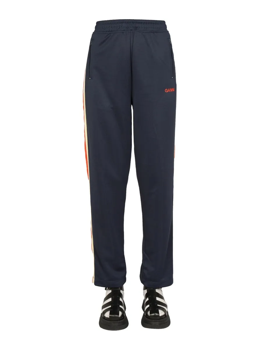 Ganni Logo Embroidered Stripe Detail Pants