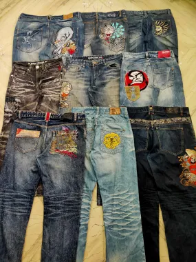 Japanese Embroided denim Onirai/Big train/Nippon blue