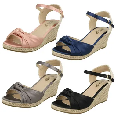 Ladies Spot On Twist Bow Wedge Sandals