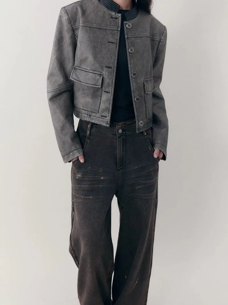 Leather Casual Handsome Set-Up Jacket＆Mini-Skirt