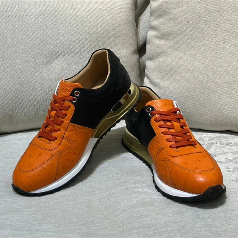 Men and Women Casual Mixed Color Genuine Leather Lace-up Sneakers