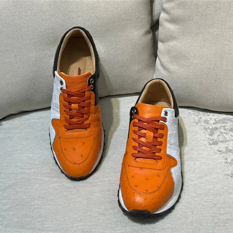 Men and Women Casual Mixed Color Genuine Leather Lace-up Sneakers