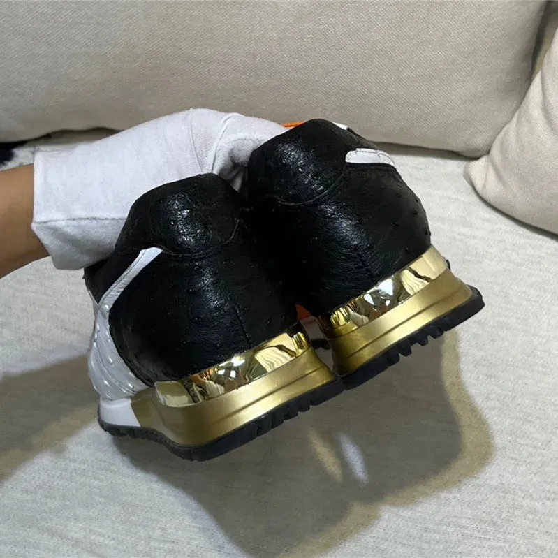 Men and Women Casual Mixed Color Genuine Leather Lace-up Sneakers