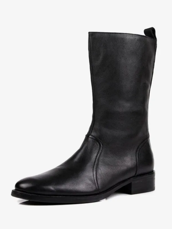 Men's Mid Calf Boots Shoes Work Boots Men's Boots Cowhide Classic Black