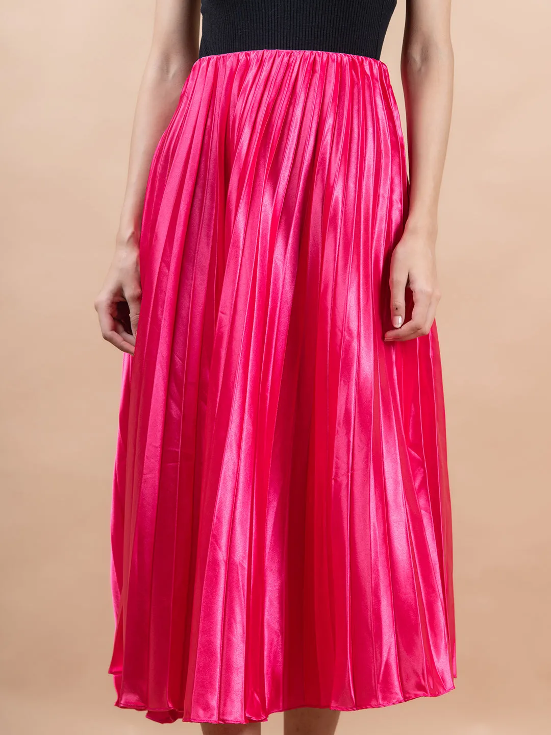 Pink  Flared Skirt with Accordion Pleats For Women