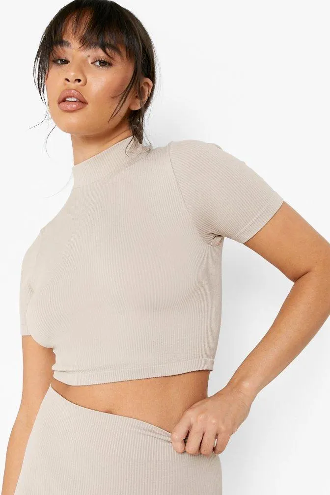 Ribbed Seamless High Neck Top