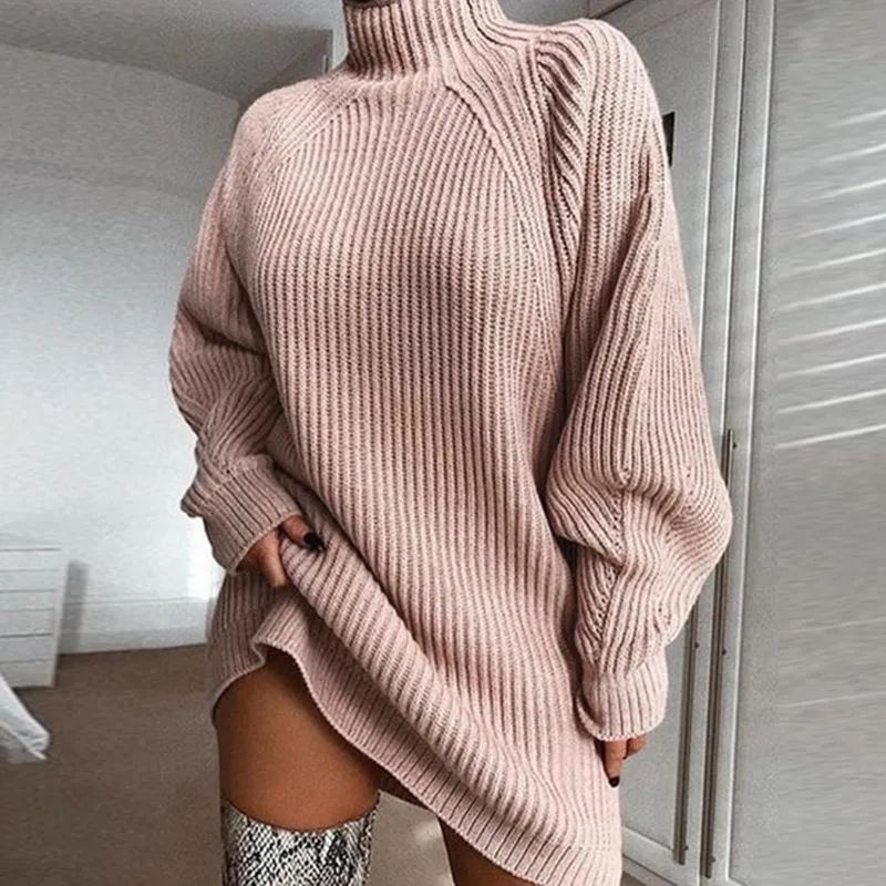 Robe Pull Douce à Col Montant