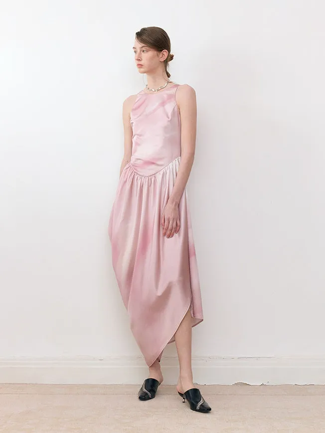 Smudged Print Three-dimensional Asymmetric Backless Dress
