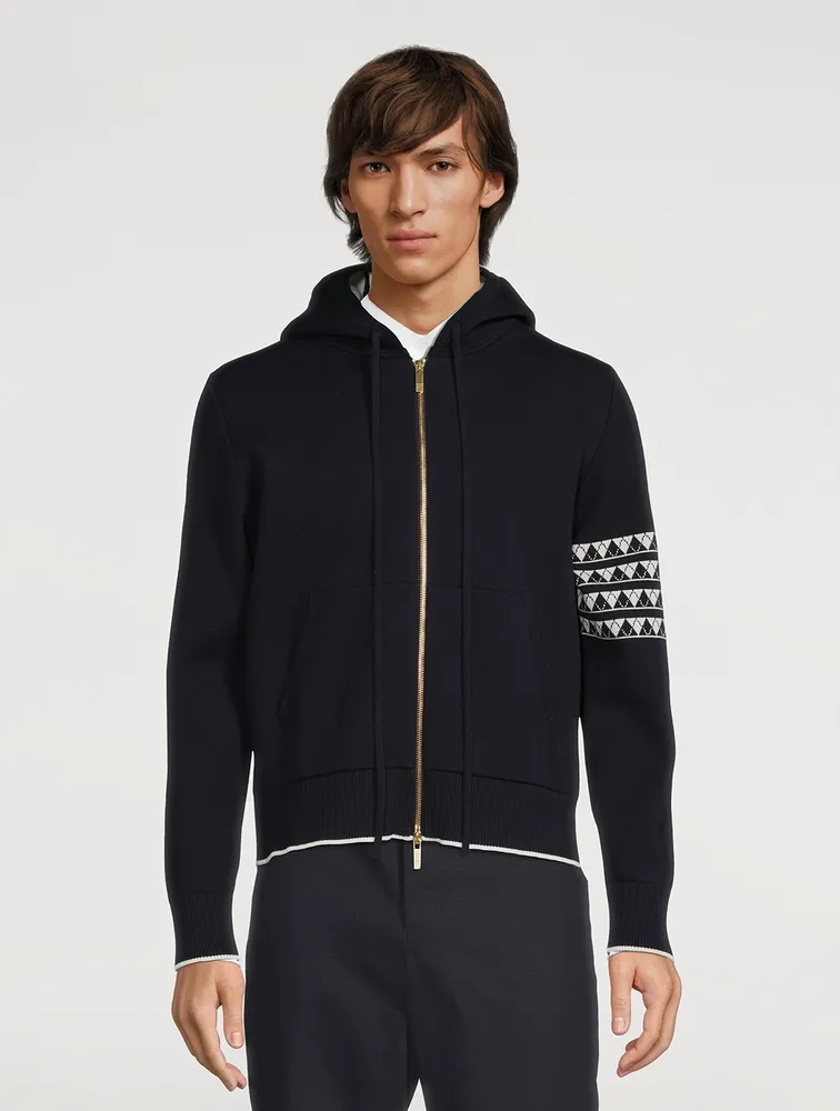 THOM BROWNE Zip Hoodie With Hector Jacquard Back
