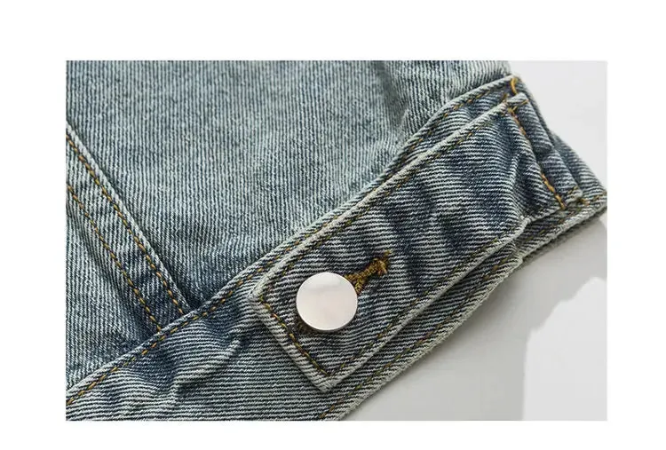 Tied Die Lapel Button Up Jean Jacket