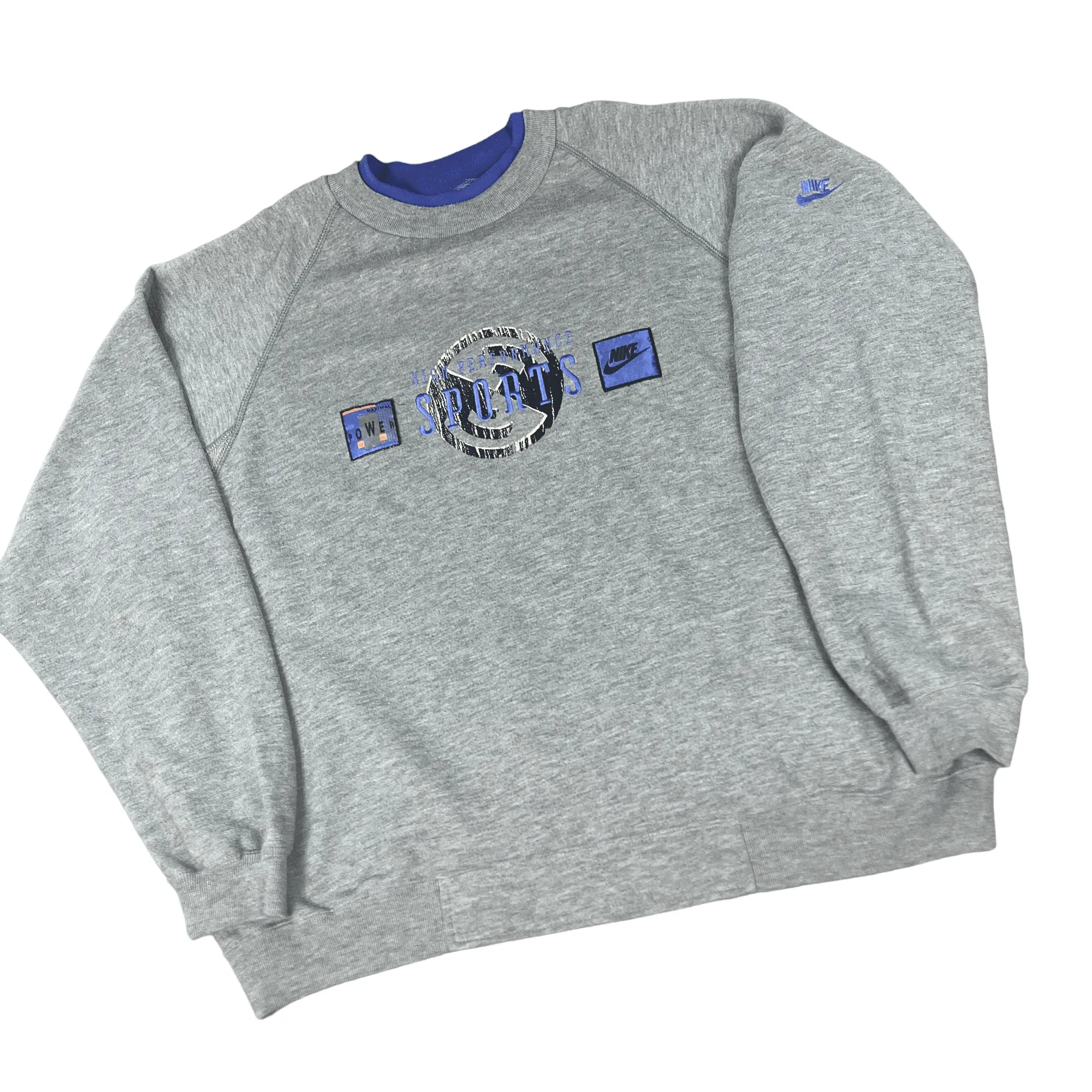 Vintage 90s Grey + Purple Nike High Preformance Sports Spell-Out Sweatshirt - XXL
