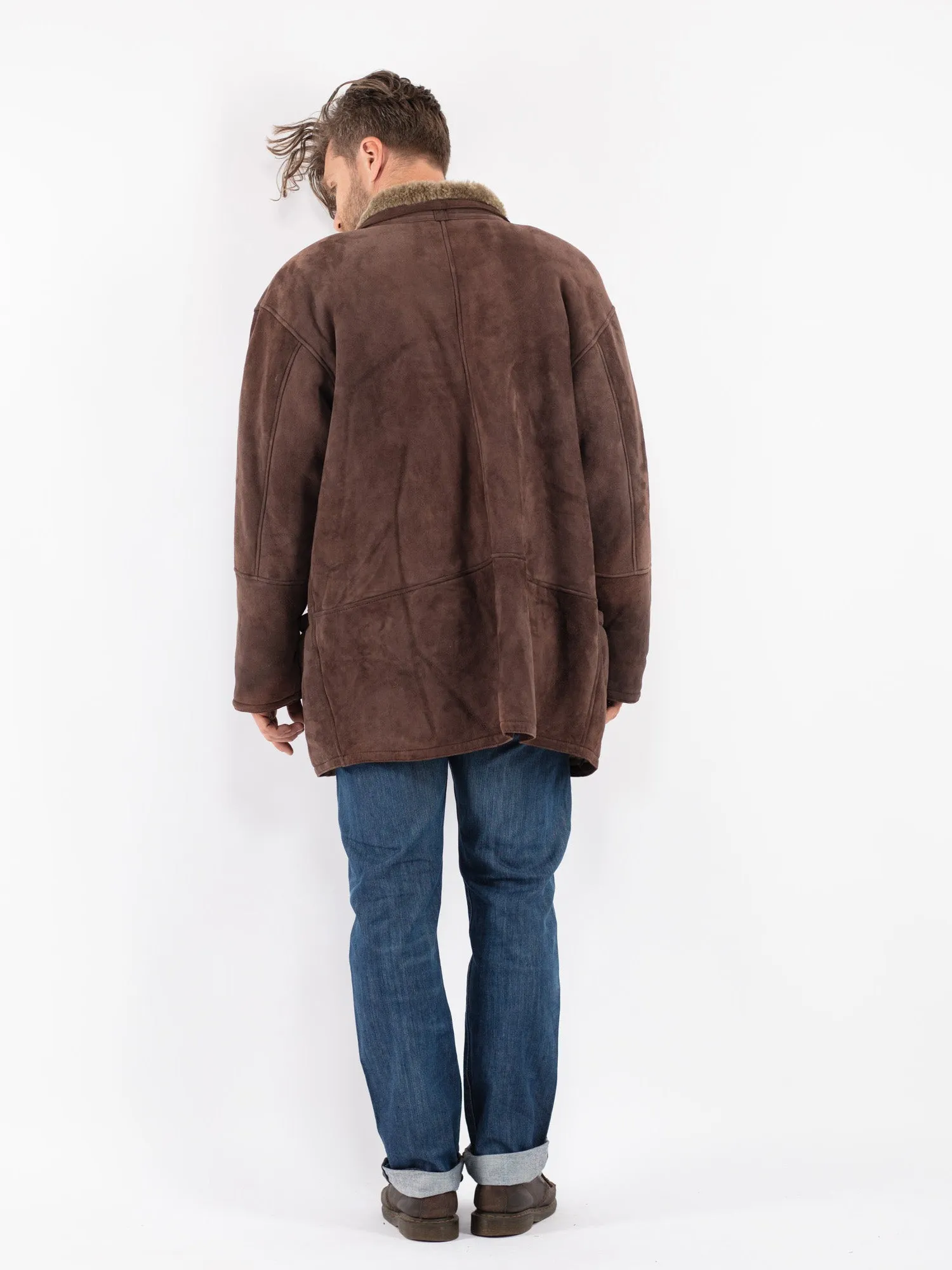 Vintage 90's Men Sheepskin Coat in Brown
