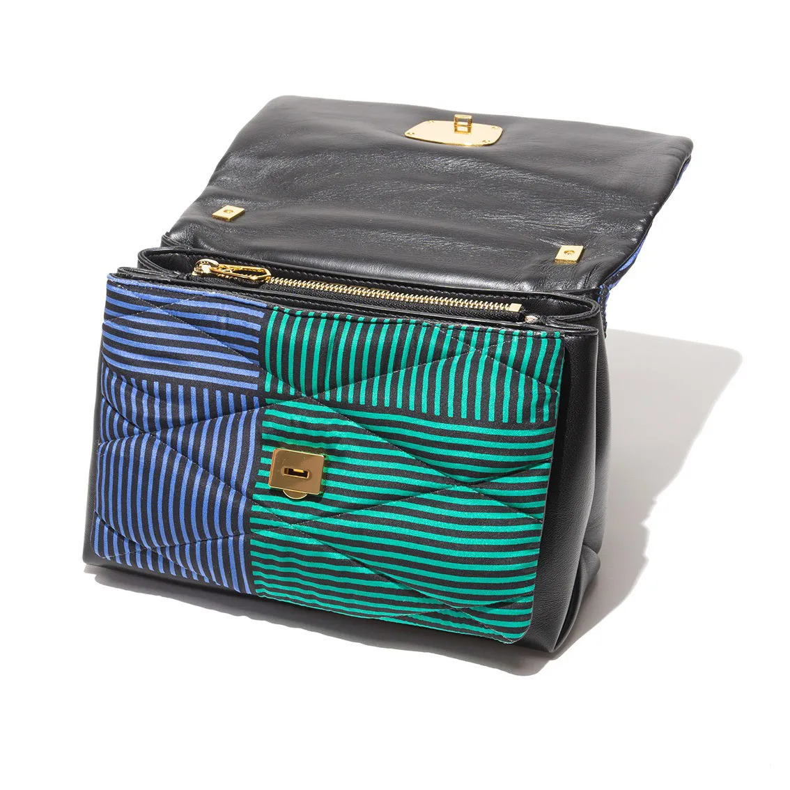 VINTAGE SCARF AND LEATHER HANDBAG - GEOMETRIC TILE